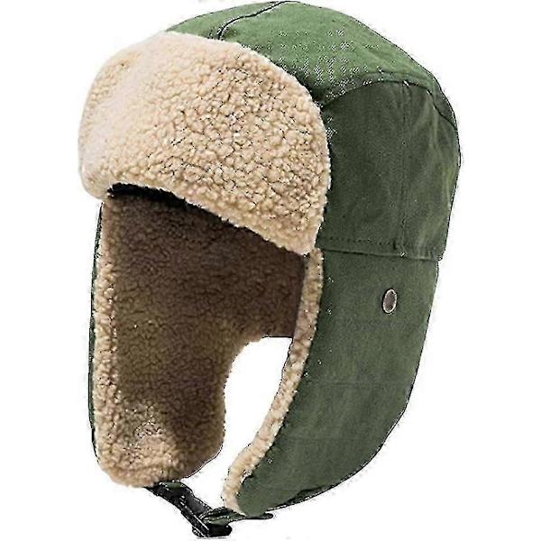 Vinter Retro Öron Bomullsvärmare Pilot Fluffig Hatt (grön)