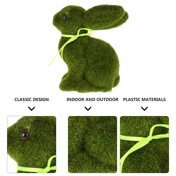Kanin Påske Mos Kanin Dekoration Kunstig Flocked Græs Turf Statue Figurer Dyredekorationer Æg Kaniner (YJD) Grøn Green 15.5x13cm