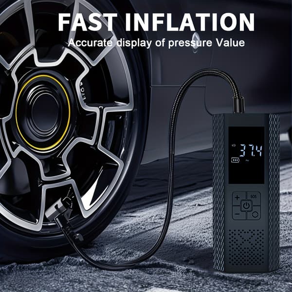 150PSI Bærbar Luftkompressor, Dæktryksmåler, LED-Display, 3X Hurtigere, USB-drevet, Genopladelig 【Sort】