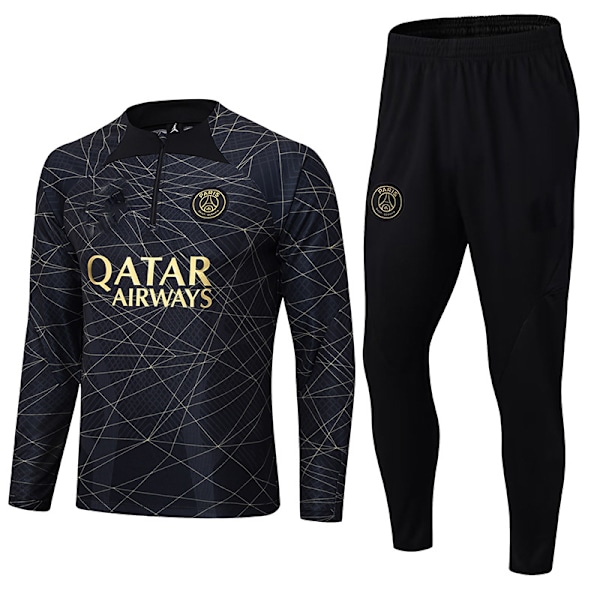 Paris Saint-Germain Liverpool Brasilien Marseille långärmad tröja vuxen barnkläder halv dragkedja träningsoverall Svarta och guldiga ränder Black and gold stripes 10