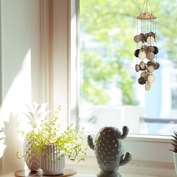 Utomhus vindspel av kokosnötsskal, bambu vindspel, perfekt för att dekorera din egen terrass, veranda, trädgård eller bakgård $ Utomhus kokosnöt