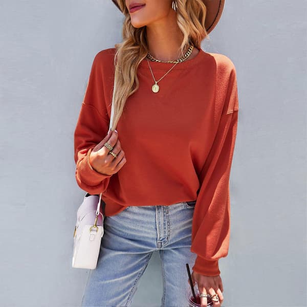 Dame Topp Drop Shoulder Langermet Høy Stretch Crewneck Pullover Skjorte for Høst Vinter