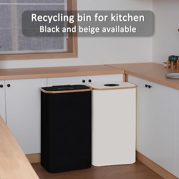 Återvinningskärl, 100L återvinningskärl för kök inomhus, 26 gallon stor kapacitet flaskåtervinningskärl med avtagbar bärväska, Beige With One Inner Pocket