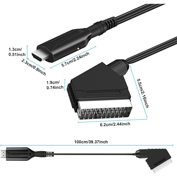 Scart till HDMI-omvandlare, allt-i-ett SCART till HDMI-adapter, 1080P