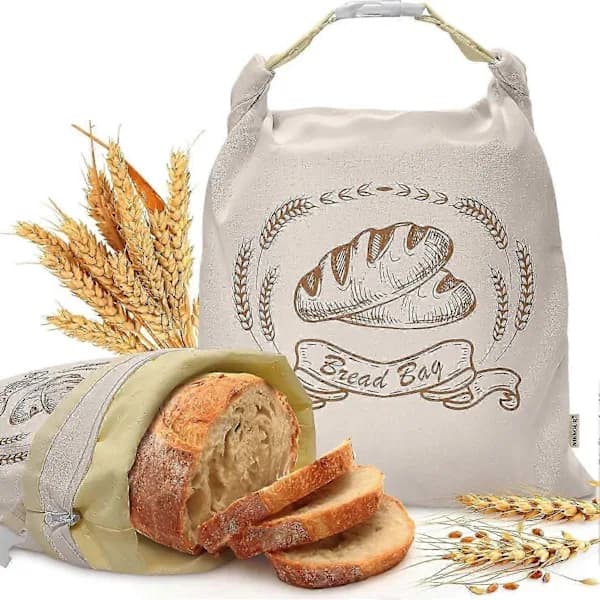 2-pack XL Beeswax Bread Bags for Sourdough, Reusable Organic Cotton Storage, Freezer Safe