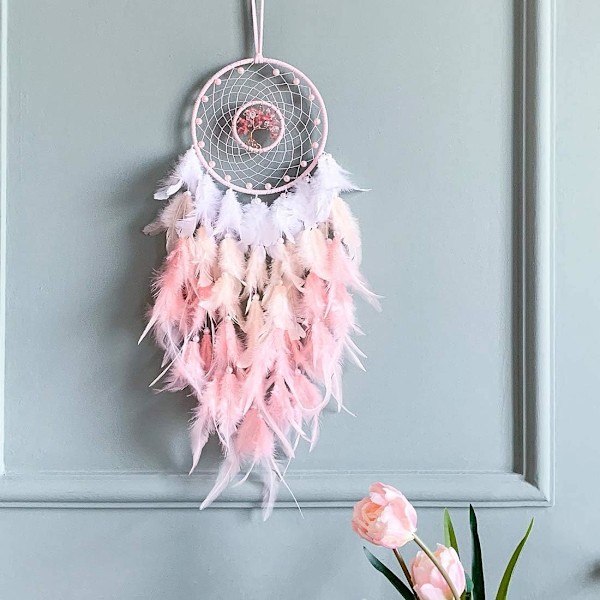 Dream catcher, pink tree of life dream catcher wall decor with