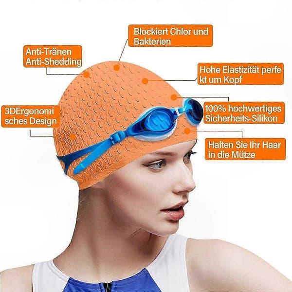 Orange holdbar silikone badehætte til mænd og kvinder Stilfuldt vandtæt design