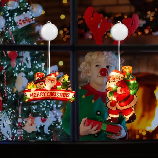 Christmas Window Silhouette Light Decoration - Hanging LED String Lights Battery Operated CJY