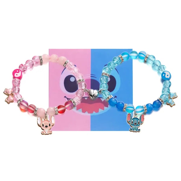 Stitch och Angel Heart Magnetisk Spänne Armband Set, Cartoon Stitch Charm Vävd Smycken, Fest Stil, för Par, Dagliga och Festliga Tillfällen