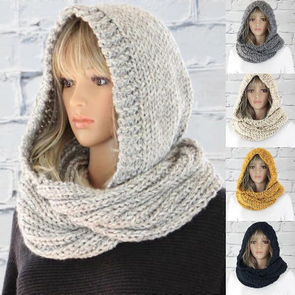 Dame Mode Afslappet Strikket Hætteklæde Efterår Vinter Varm Retro Hat Halstørklæder light grey