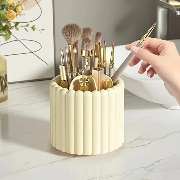 Kosmetik børste organizer, 360° rotation, poleret plastik, ingen installation Vit