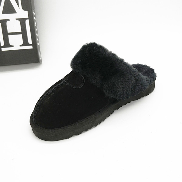 Plush bomullstofflor för kvinnor, vinter, halkfria, varma, svarta black 42-43