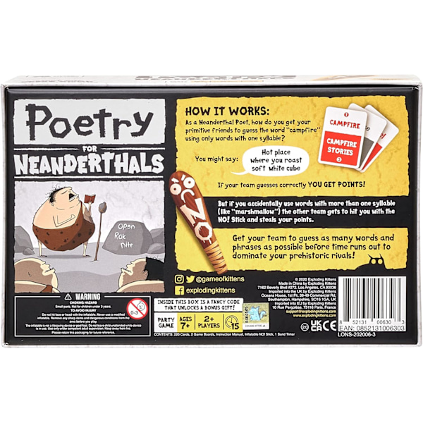 Neanderthal Exploding Kittens Poetry POET-CORE-3 Brädspel, Flerfärgad, Från 7 år
