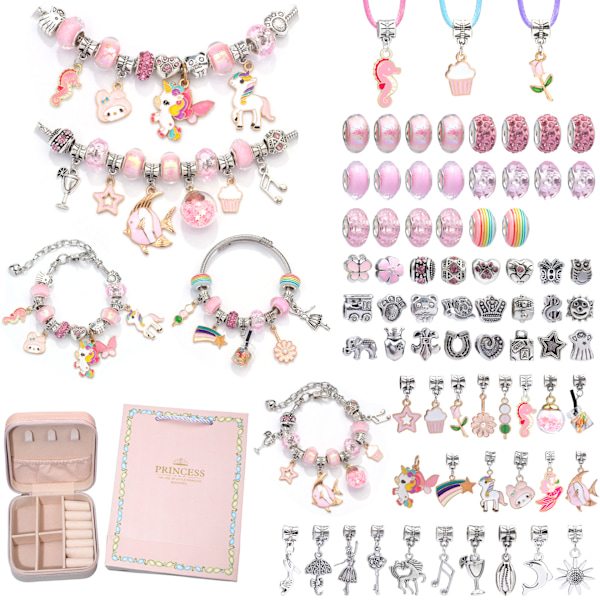 Pärlarmbandset för flickor i åldrarna 5 6 7 8 9 10 11 Vänskapsarmband DIY Flickgåva Armband DIY Enhörningsfödelsedagspresent pink