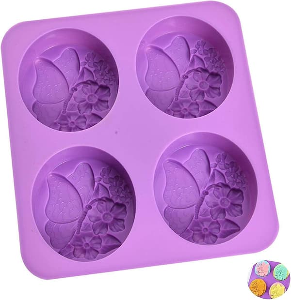 Silikoneforme 4 runde huller Silikonesæbeforme Sommerfugleform DIY Fondant Silikonesæbeform Nem