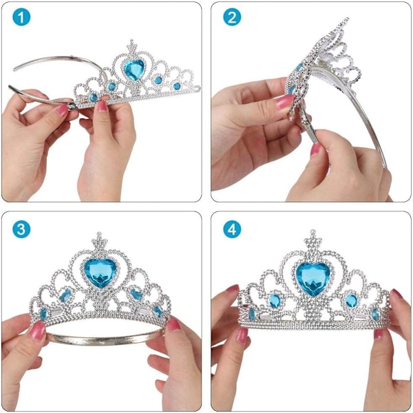 Prinsesse Elsa Kostymetilbehørssett for Barn, Inkluderer Flette, Tiara, Hansker og Tryllestav 9pcs - blue (wig)