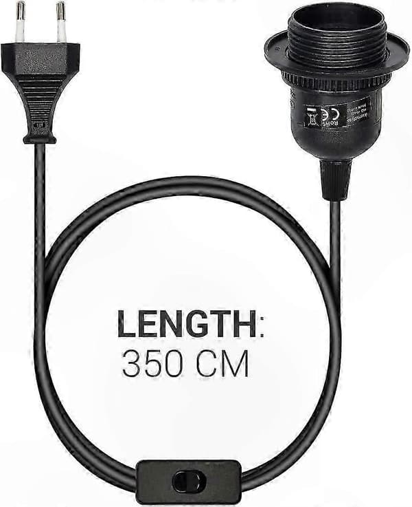 Svart pendellampe med E27-sokkel, 3,5 m kabel og gjenget ring for 3-lyssoppsett