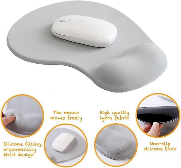 Kontormusematte med gel-håndleddsstøtte - Ergonomisk spillmusematte med håndleddsstøtte for skrivebord - Design gamepad-matte med gummibase for bærbar PC (02Grå)