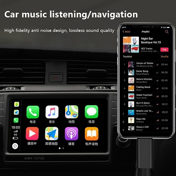 Aux-kaapeli Type C USB-C - 3,5 mm:n liitin matkapuhelinlisävarusteille Black