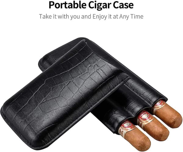 Læder Cigar Etui Rejse Humidor Til 3 Cigarer Med Cigar Kutter