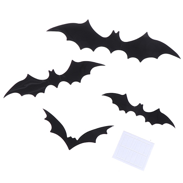 12 stk/sæt 3D Sort PVC Flagermus DIY Dekoration Vægdækning Halloween Par