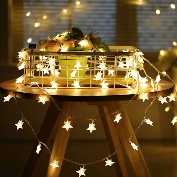 Star-shaped string lights, 16ft/5m 50 LED lights with plug, warm white