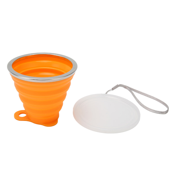 Vikbar Vattenkopp 270ml Livsmedelsgodkänd Silikon Liten Bärbar Hopfällbar Campingkopp med Lock Kompatibel för Resor Kontor Utomhus Orange