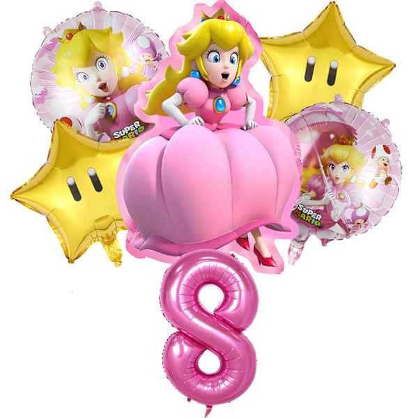 Peach Princess Folieballong 32 tommer digital ball med tegneserietema, egnet for jentefest 6 stykker - Nummer 8 6 pieces - A number 8 No,