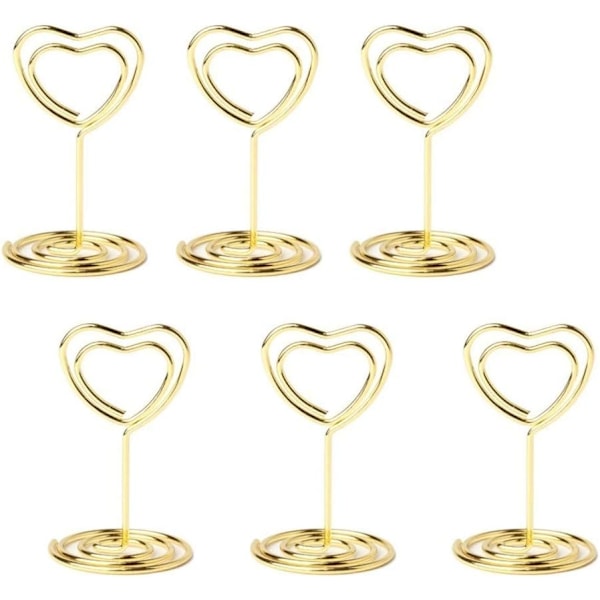 20 stk. Mini Bordkort Holdere, Bordkort Holdere, Hjerteformede Bordnumre Billed Foto Holdere Menu Memo Clips (Guld)
