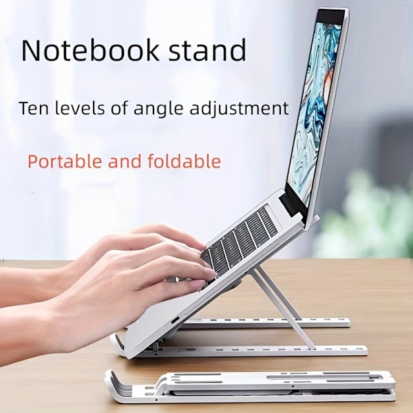 Resevänligt justerbart laptopställ, 10-nivås hopfällbart, kylbas, ergonomiskt 38.1 Cm And Above