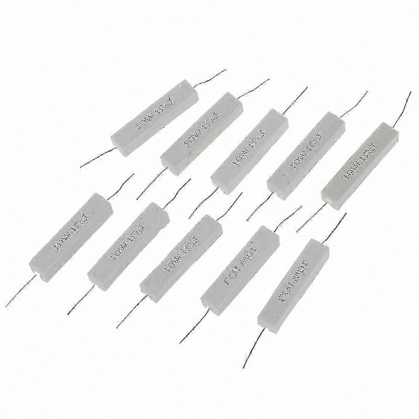 10-pack Ceramic Cement Wirewound Resistors, 1 Ohm 5% Tolerance 10W Power, CJY White