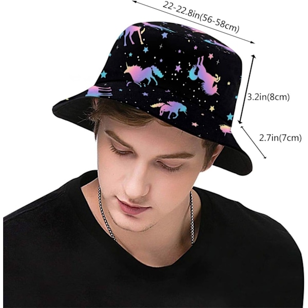 EN Buckets Muoti Aurinkohattu Pakattava Ulkoilu Kalastajahattu Naisille ja Miehille Yksisarvis- ja Tähtisiluetit Kuvio Unicorn and Star Silhouettes Pattern One Size