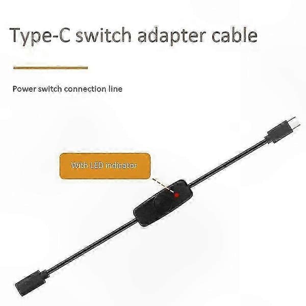 USB C strömbrytare med LED-indikator hane till hona förlängningskabel för Raspberry Pi 4 Model B 2-pack Black