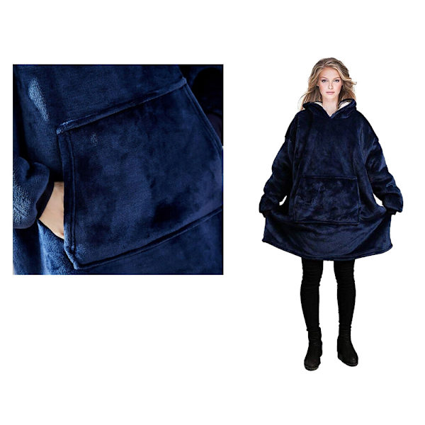 Oversized hettegenser med hette - Filt Mörkblå blue