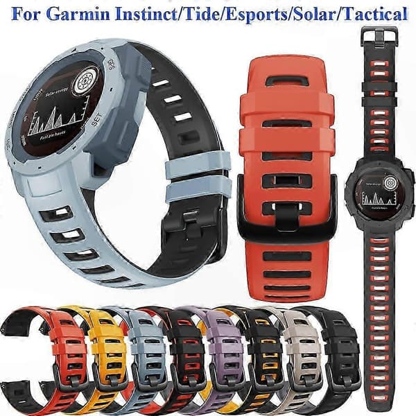 Dobbeltfarvet silikone erstatningsrem til taktisk Solar Smartwatch Black Dark Grey