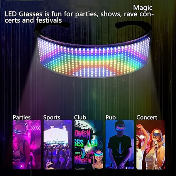 LED-briller i fuld farve, app-styret programmerbar belysning Black