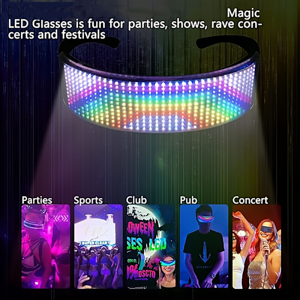 LED-briller i fullfarge, app-styrt programmerbar belysning Black