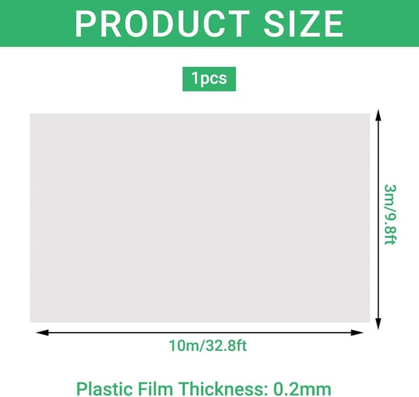 1x10m Transparent Polyethylen Drivhusfolie, Ekstra Tyk Havefolie til Drivhuse x 10 m