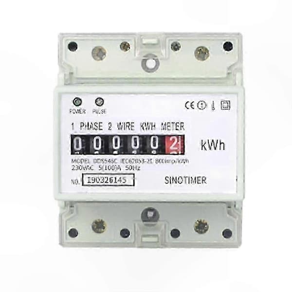 Enkeltfaset kWh-måler, 220V 100A analog energiforbrugsmonitor