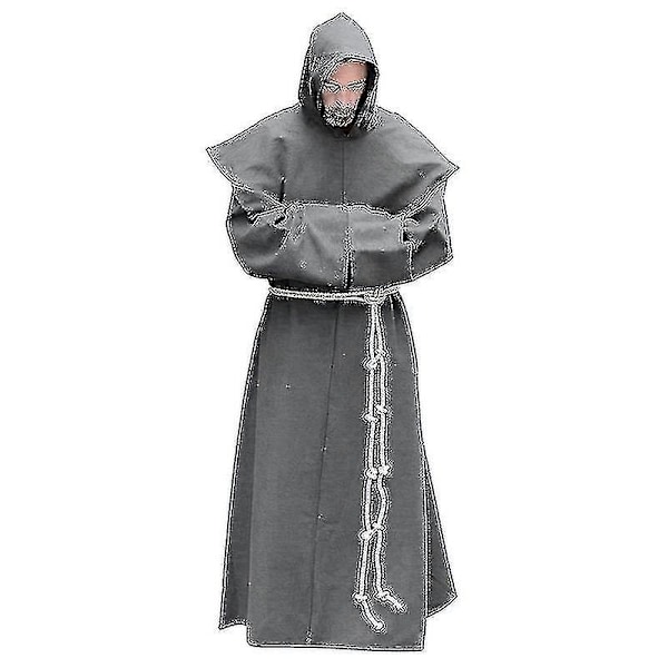 S-5XL Renässansmunk Prästkläder Scapular Friar Kostym Religiös Helgon Klänning Robe Män Präst Huva Kåpa Halloween Outfit Black S