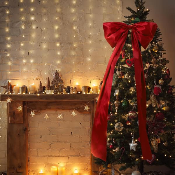 1 pc Extra Large Christmas Tree Bow Red Satin Bow with Long Ribbons Red Bow Christmas Tree Topper julCJY