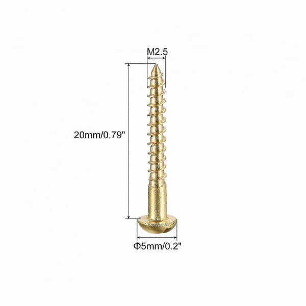 Messinkiset itsekierteittävät puuruuvit, M2.5 x 20mm uritettu pyöreä pää, 100 kappaletta