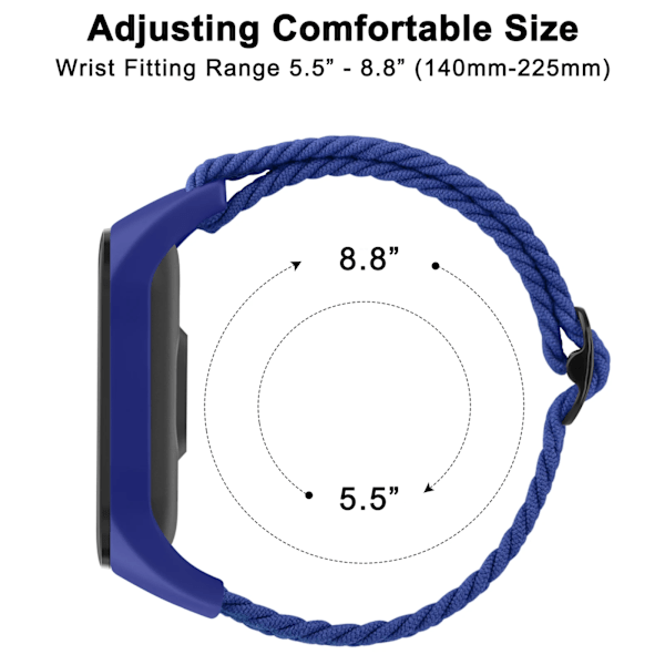 Flettet klokkereim for Xiaomi Mi Band 7 6 5 4 3 Stropp Elastisk Justerbart Armbånd for Amazfit Band 5 Reimerstatning Armbånd Svart
