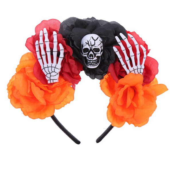 Halloween Rose Skull Hodebånd Personlig Halloween Rollespill Hodeplagg for Kvinner Jente Black Red Orange