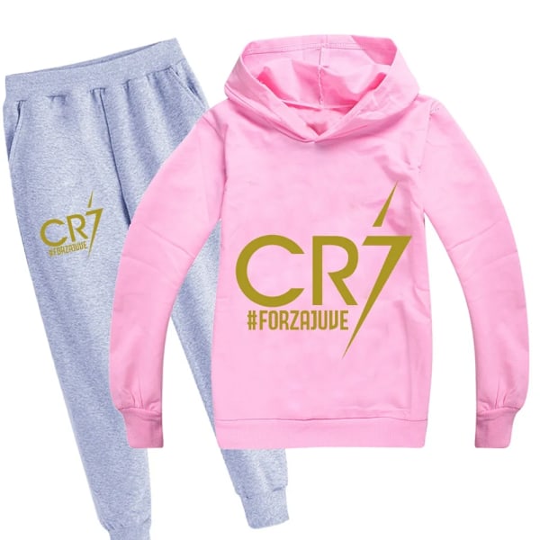 Barnefotball Idol CR7 Klær Hoodie + Bukser Sett grå-rosa grey-pink 6T