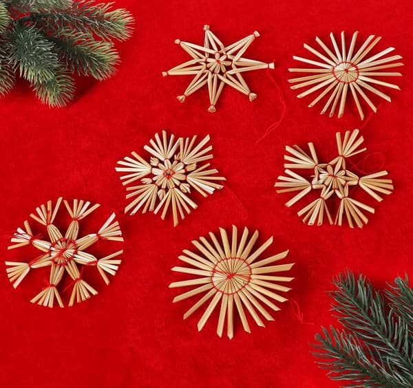 Halm-stjerner til juletræet, 24 festlige halm-stjerner i et sæt
