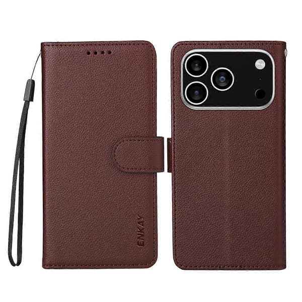 RFID-suojattu nahkakotelo iPhone 17 Prolle Brown