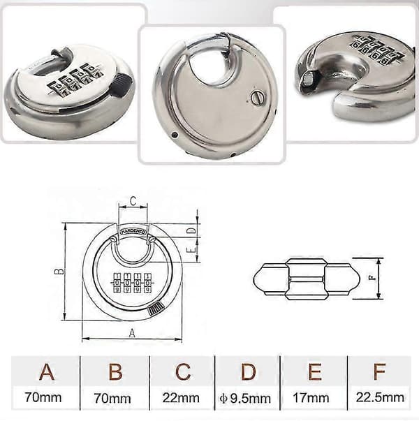 4-digit Combination Padlock, Round Disc with Hardened Steel Lock for Protection, Storage, Silver.CJY