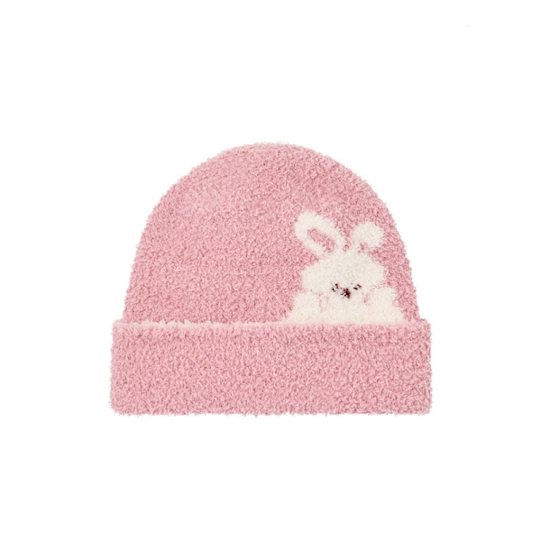 Barnelue for gutter og jenter, babyulllue, halvfløyel, tykk, kald lue, babylue, høst og vinter pink