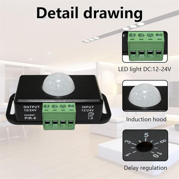 DC 12V/24V LED bevegelsessensor, bevegelsessensor kropp, PIR infrarød bevegelsessensorbryter, trådløs pære automatisk dimmer